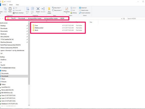 There are several different pre-configured slicing profiles for you to choose from. They have been broken into categories for hot end type (ERIS, HE280, &amp; SE300) and slicing engine(MatterControl, Slic3r, &amp; Cura) . This guide will show you how to import the appropriate settings in future steps.
