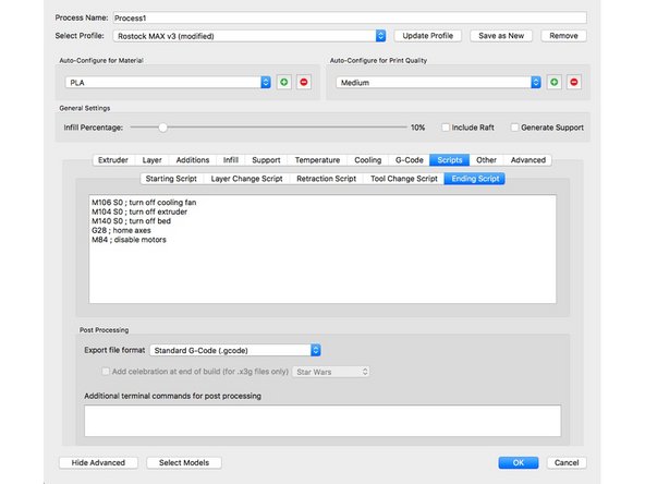 Under the Scripts tab, make sure that the following lines of code are present for the starting and ending script tabs shown.