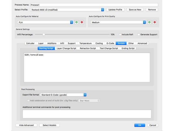Under the Scripts tab, make sure that the following lines of code are present for the starting and ending script tabs shown.