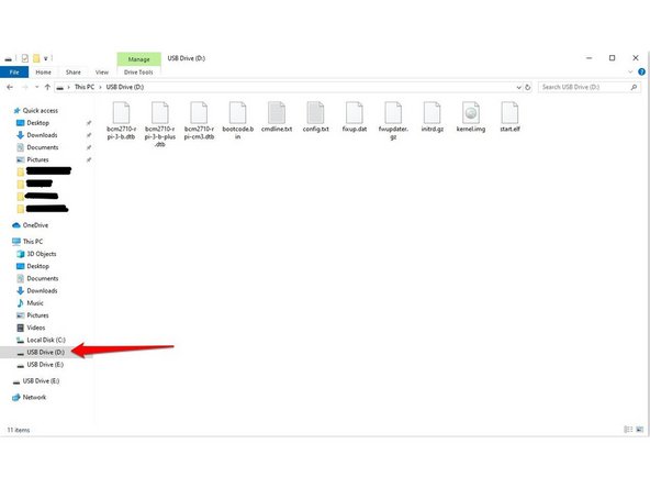 After the image is flashed, you may need to remove and re-insert the SD card for the computer to view it.  The SD card will give multiple drive letters, and some drives will asked to be formated.  Do Not format, just ignore the messages.  Open the first drive for the SD card.  In my case it was D:
