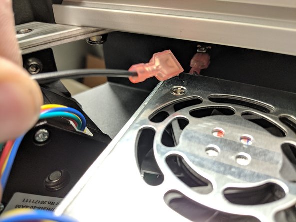 The power switch connector (black wire with spade crimp, exiting the Z tower wire bundle) connects to the free tab on the power switch as shown.