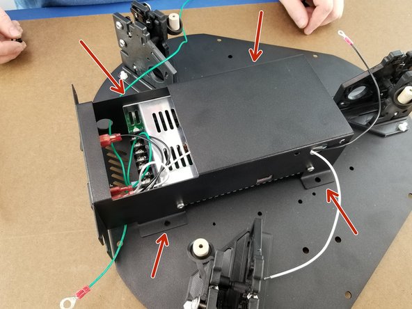 Place the power supply and bracket on the lower assembly as shown in Pic 2.  Line up the 4 tabs on the bracket with the holes on the base sheet metal plate.