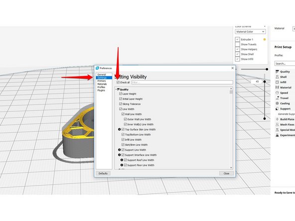 By default only some settings are shown. You can access all of the settings here by going to Preferences &gt; Configure Cura &gt; Settings &gt; Click in the box labeled - Check All