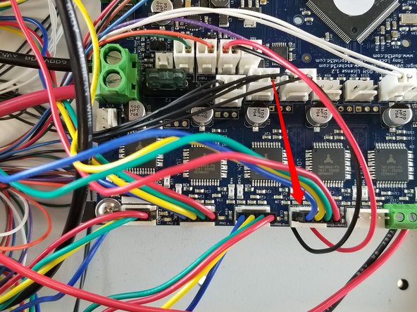 Plug in the extruder motor the same way you did with the motors, in the next available position on the Duet.