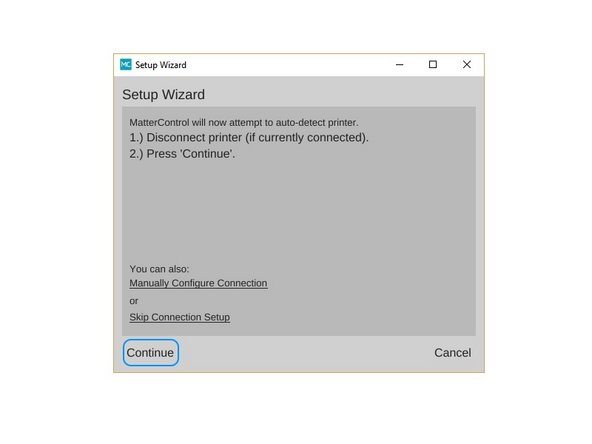 The next Setup Wizard page will instruct  you to disconnect your printer to allow it to detect what port it's attached to.