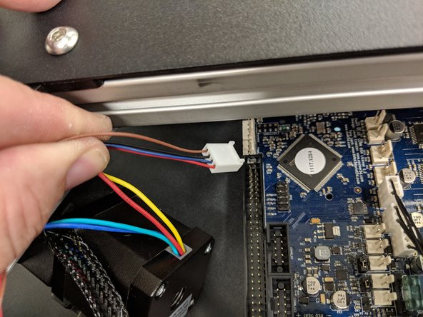 The hotend probe connector (4-pin red, blue, black, brown wires, exiting the X tower wire bundle) is keyed and will only connect in one direction in the location indicated in the photo.