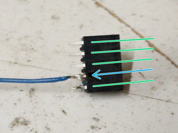 You will now be soldering the 3 wires to the 10 position connector. Begin with the  26awg blue wire. Note the location in the image.