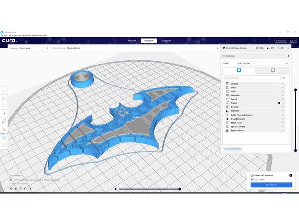 Just slice and print. Don't change a thing. Drop an STL into Cura and click &quot;Slice&quot;,  &quot;Preview&quot; to preview the sliced file, then &quot;Save to File&quot;.