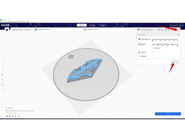 First thing's first, select the pencil in the slicing settings menu a the upper right hand corner and click &quot;Custom&quot;. (first photo)