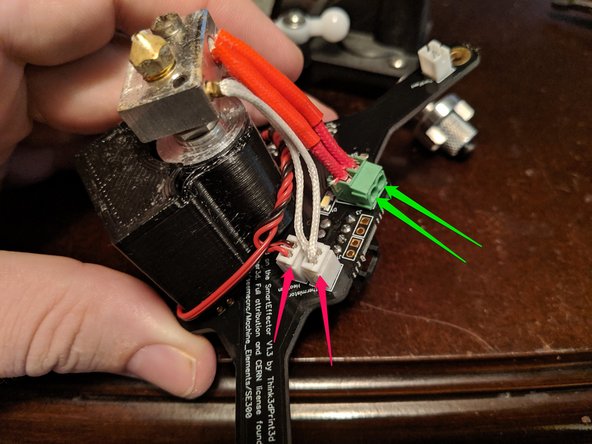 Unplug the thermistor (plug with 2 white wires) and the heat sink fan (white plug with red and black wires. As shown with the RED arrows in Pic 1.