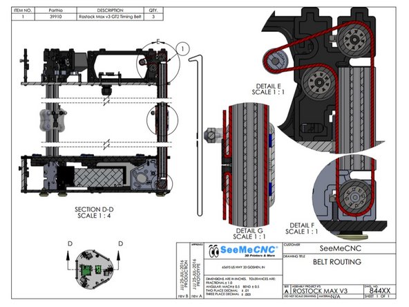 The image shows an overview of the belt route for each tower assembly.
