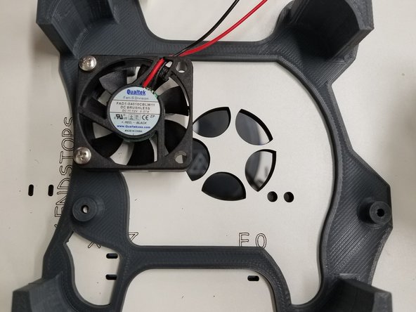 Now install the 40mm fan to the 3d printed standoff using the 2 M3-.50x14mm screws.
