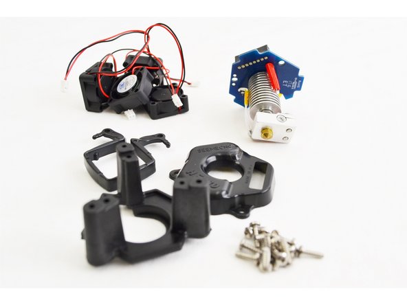 In the picture are the parts that will be required for the final assembly of the HE280 Hot End.