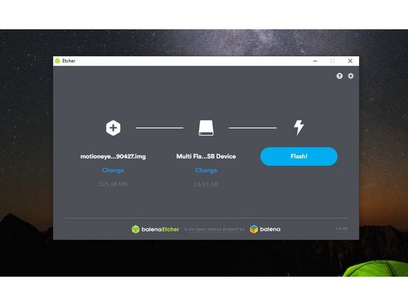 Install and run balenaEtcher.  You should see the screen in Pic 1.  The software should have auto-selected the SD card in the middle of the screen.  If it is not your SD card, select change and choose your SD card.
