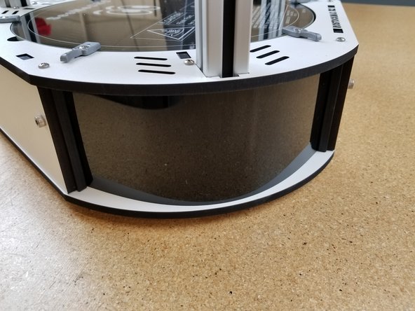 If you look at the injection molded base sides you will see the &quot;stop&quot; boss for the acrylic covers. Insert one side of the panel into the chosen corner, and then flex the panel into place.