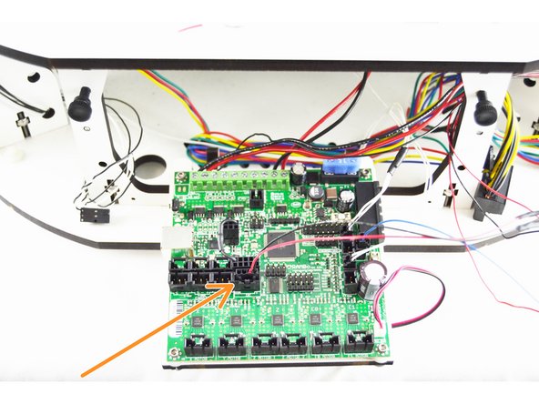 Plug the I2C wires (4 pin latching housing) into the RAMBo board in the I2C location. This connection is keyed. (shown in the image with an orange arrow)