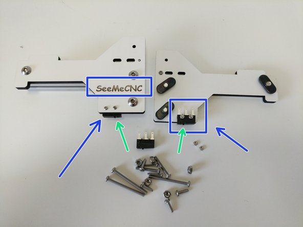 Locate the (6)2-56 x 5/8&quot; &amp; (6)2-56 nuts from the hardware pack and micro switches from the electronics hardware pack.