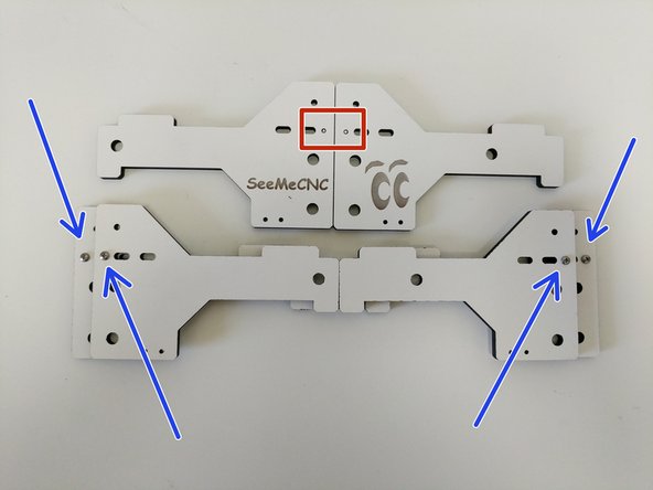 Note the proper location of the screws in the images. The screws should be driven from the side of the pieces that does not have engraved text.