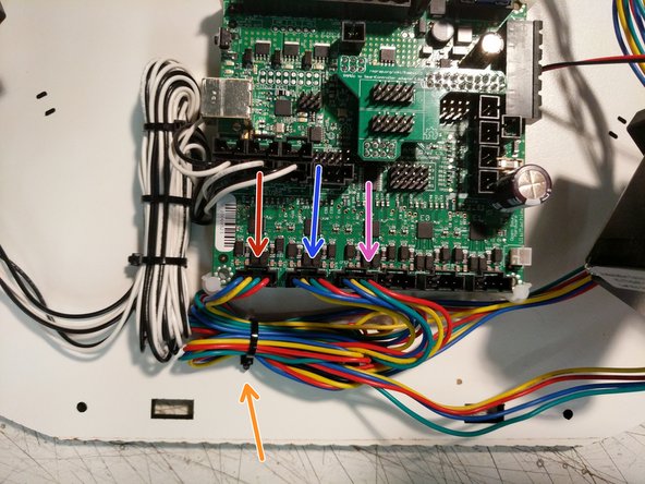 Plug the stepper motor wires in the correct locations on the RAMBo board. Ensure that you get the correct X Y Z locations.