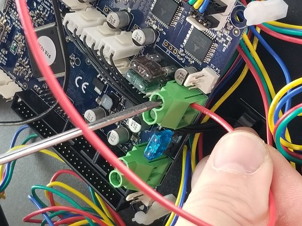 The terminal on the Duet you will be putting these wires in is the large green terminal on the innermost side of the duet.  It is the green terminal block in the middle of this side of the Duet.