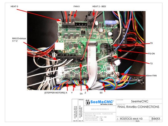 Use the image to the left to perform a final check of your wiring connections. All connections are outlined, and these connections must be made in order for the printer to be functional with the HE280 Hotend.