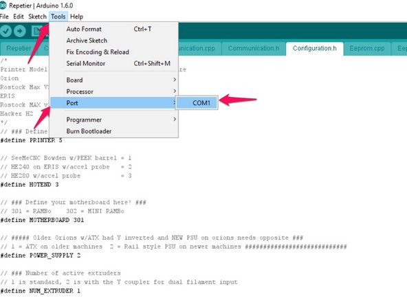 Next, select the &quot;Tools&quot; menu and scroll down to the &quot;Processor&quot; item. Select the entry marked ATmega2560 (Mega 2560)&quot;.