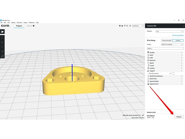 When you are ready to print click Prepare in the bottom right hand corner. It is recommended that you first check the layer/slice preview. This is located in a drop down near the top of the screen. Change from Solid View to Layer View  You can use the slider to preview the slice prior to printing.