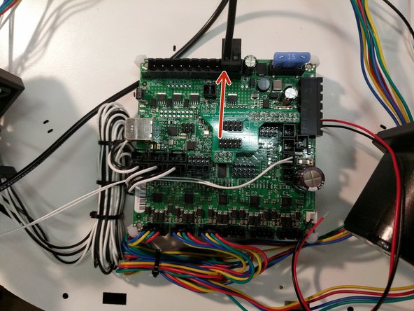 Connect the thermistor wires that you prepped in the last step to the T2 location on the RAMBo board.