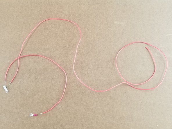 This step will use one long length of red wire, and one shorter length of red wire. Also you will use one blue ring terminal and one small red ring terminal.