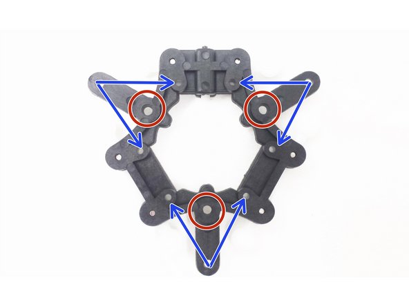 The red circles indicate where you will secure the Hotend with PCB mount to the ball joint platform.