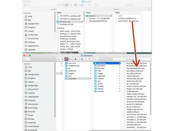 Once cura installed, open the program folder and copy files as indicated on the pictures.