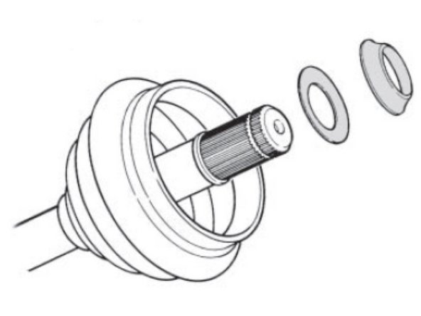 Monte manualmente a Coifa, a mola prato (com a parte côncava, voltada para o lado de fora da articulação) e bucha espaçadora (com a face plana voltada para a mola prato);