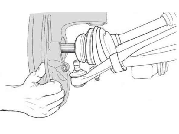 Coloque a ponta da Junta Fixa no Cubo. Encaixe a Manga de eixo no Pivô. Instale o terminal de direção;