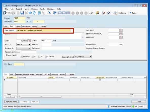 Enter a description for your PCO.