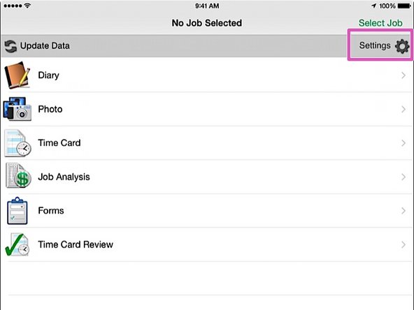 From the HCSS Field home screen, click on the Settings button