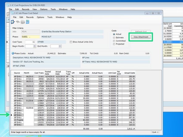 You can see all charges charged to that phase code and cost type.  For A/P items, you will also be able to see the actual invoices if the "View Attachment" button becomes clickable.