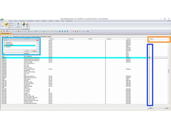 Under Status is where you will change the status of the cost codes.
