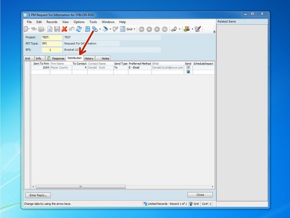 Click on the "Distribution" tab.  The contact that was selected  as the recipient on the "Info" tab will automatically be filled in on the distribution tab.