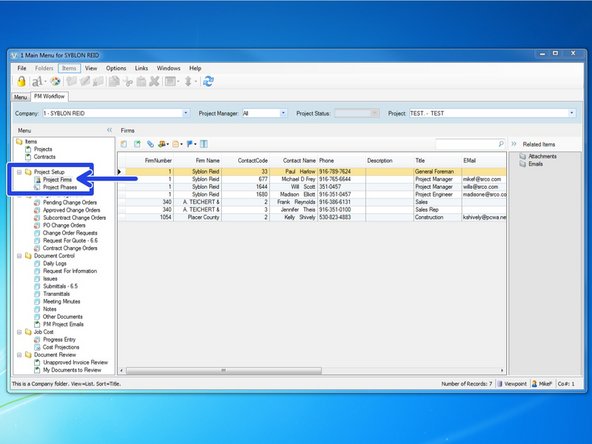 From the "Project Setup" folder, select the "Project Firms" program.