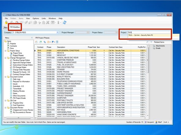 From the PM Workflow tab, select your project.