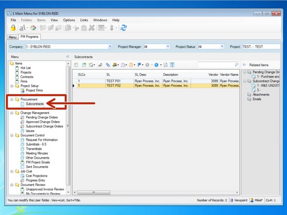 Once the record is completed in the Pending PCO module, it can now be viewed as a "Non-Interfaced Item" under that vendor's main Subcontract.