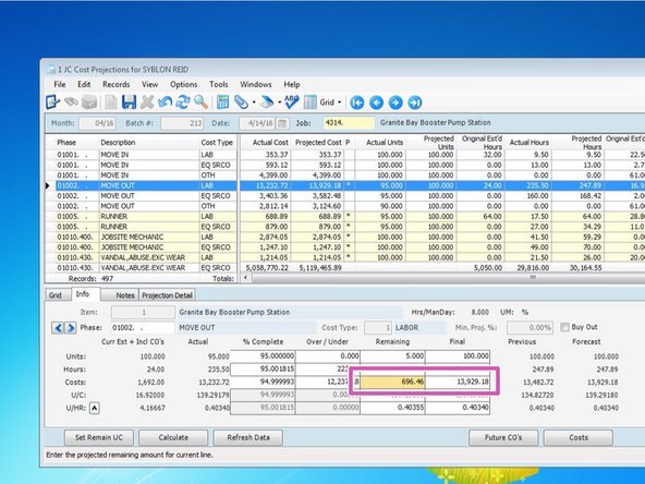 Next you can make an adjustment to the "Remaining" or "Final" cost.  Making an adjustment in one will automatically update the other field.