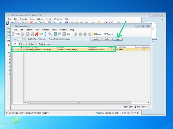 Click on the attachment you want to modify and click "View".