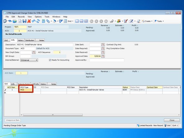 In order to pull the information from a PCO into an ACO, first input the "PCO Type", which would on most occasions just be PCO.