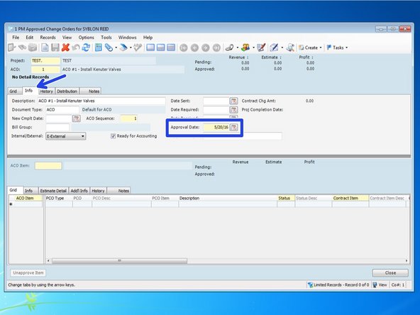 From the "Info" tab, you can fill in as many dates on the right as you know.  At a minimum, put in the Approval Date.