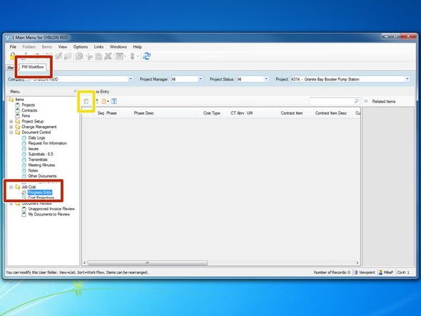From the "PM Workflow" tab, select the program "Progress Entry"