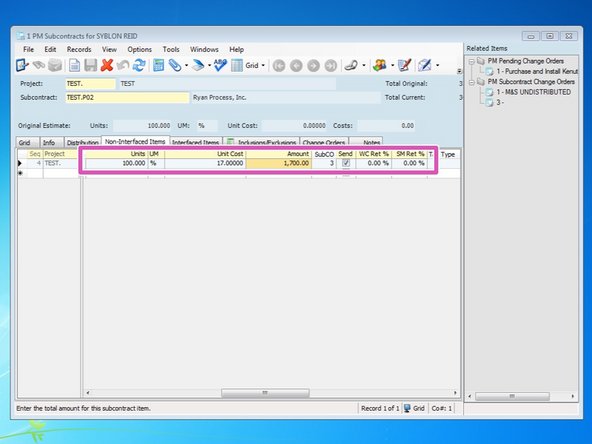 Double check all information.  Before being sent out to the Subcontractor, any changes to the change order can be made here.  Changes will carry over to the PCO as well, if the PCO isn't approved yet.  Verify the amount, units, retention %, and all other information.