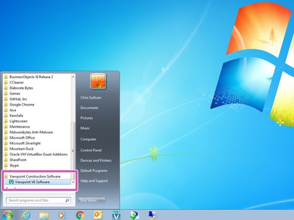 Scroll down the list of applications, open the Viewpoint Construction Software folder and double click on Viewpoint V6 Software