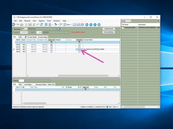 Click on the "Reject" box.