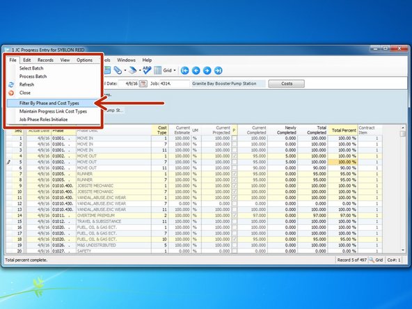 If you want to narrow the phase codes down, select File ==> Filter By Phase and Cost Type.